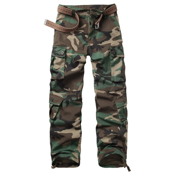 TRGPSG Men's Casual Work Cargo Pants Outdoor Hiking Pants with Pockets(No Belt),Jungle Camo 32x31