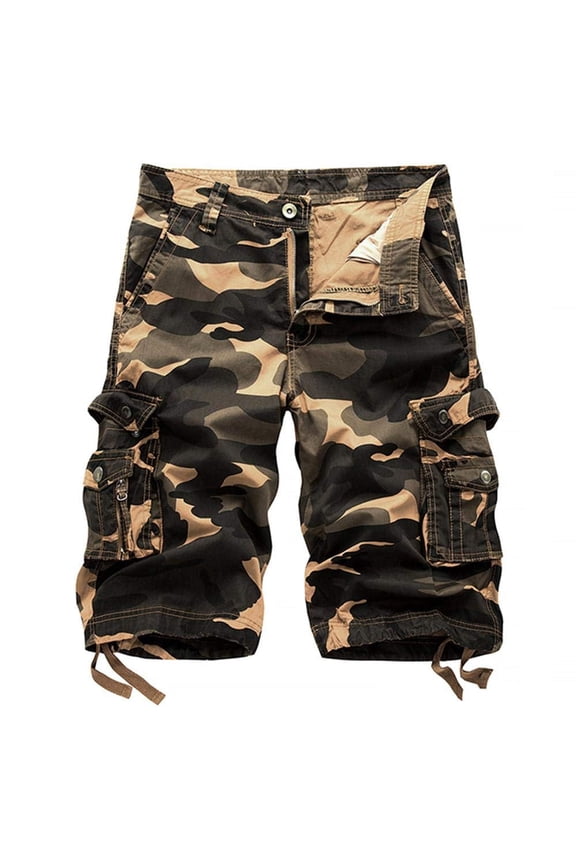 TRGPSG Men's Cotton Camo Cargo Shorts Relaxed Fit Multi Pocket Outdoor Cargo Work Shorts 32