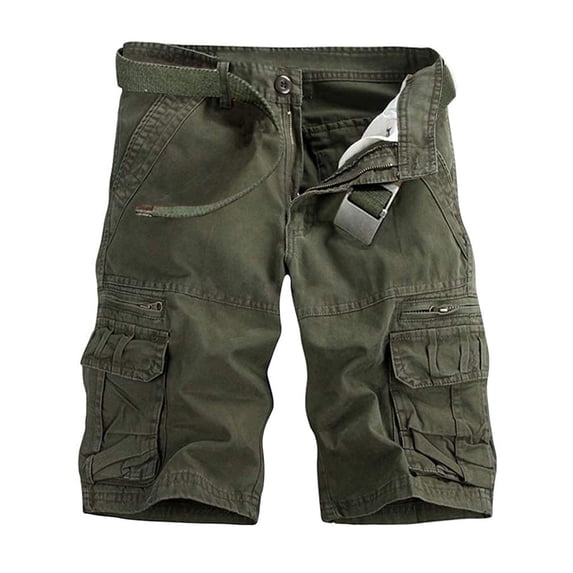 TRGPSG Men's Cotton Casual Cargo Shorts with Multi Pockets(No Belt),Armygreen 33