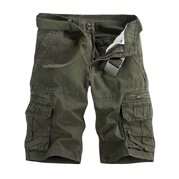TRGPSG Men's Cotton Casual Cargo Shorts with Multi Pockets(No Belt),Armygreen 34