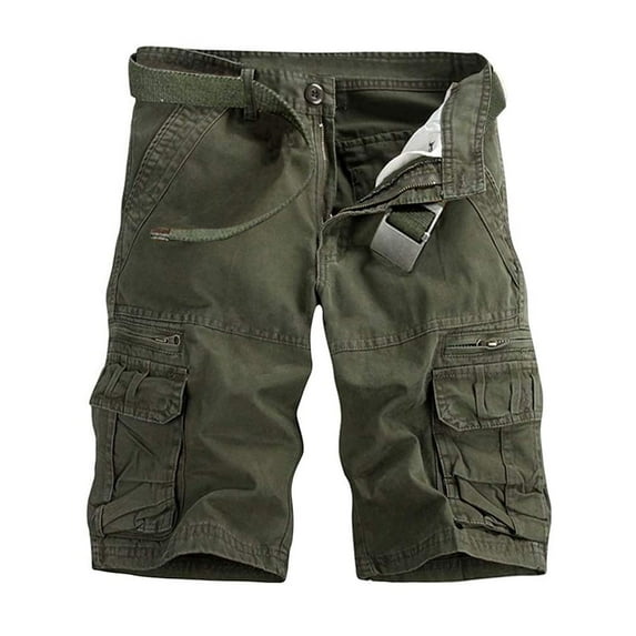 TRGPSG Men's Cotton Casual Cargo Shorts with Multi Pockets(No Belt),Armygreen 34