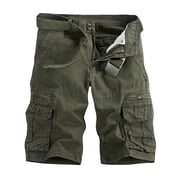 TRGPSG Men's Cotton Casual Cargo Shorts with Multi Pockets(No Belt),Armygreen 36