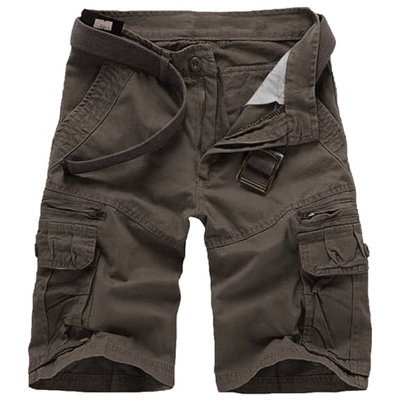 TRGPSG Men's Cotton Casual Cargo Shorts with Multi Pockets(No Belt),Dark Brown 34