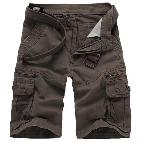 TRGPSG Men's Cotton Casual Cargo Shorts with Multi Pockets(No Belt),Dark Brown 42