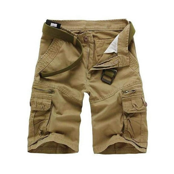 TRGPSG Men's Cotton Casual Cargo Shorts with Multi Pockets(No Belt),Khaki 32