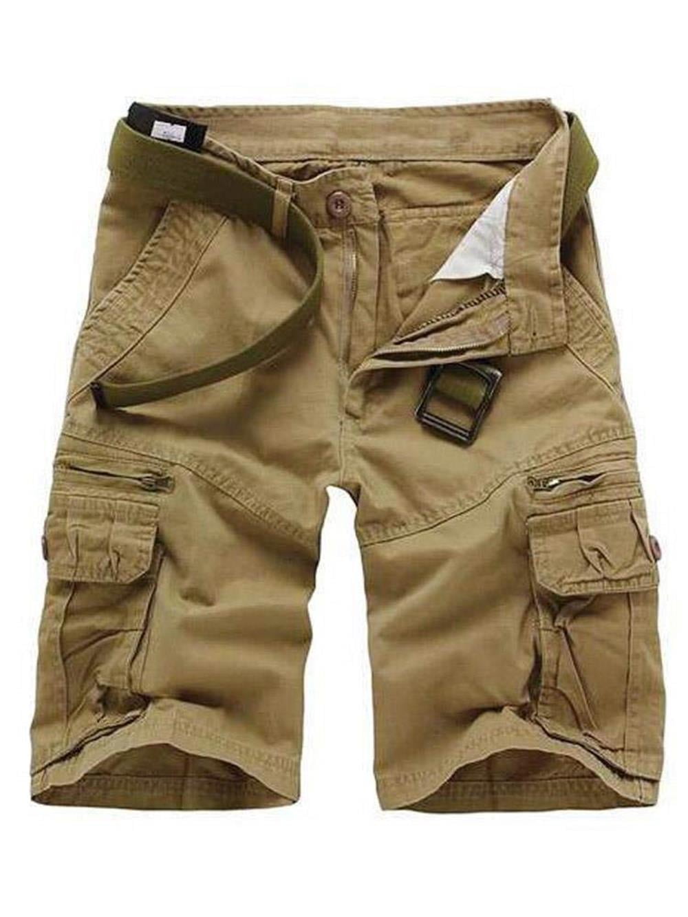 TRGPSG Men's Cotton Casual Cargo Shorts with Multi Pockets(No Belt),Khaki 34