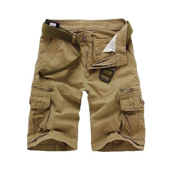 TRGPSG Men's Cotton Casual Cargo Shorts with Multi Pockets(No Belt),Khaki 36