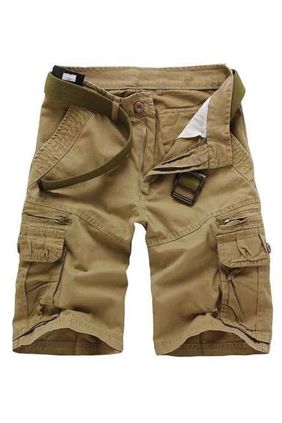 Men's Cotton Casual Cargo Shorts with Multi Pockets(No Belt),Khaki 38