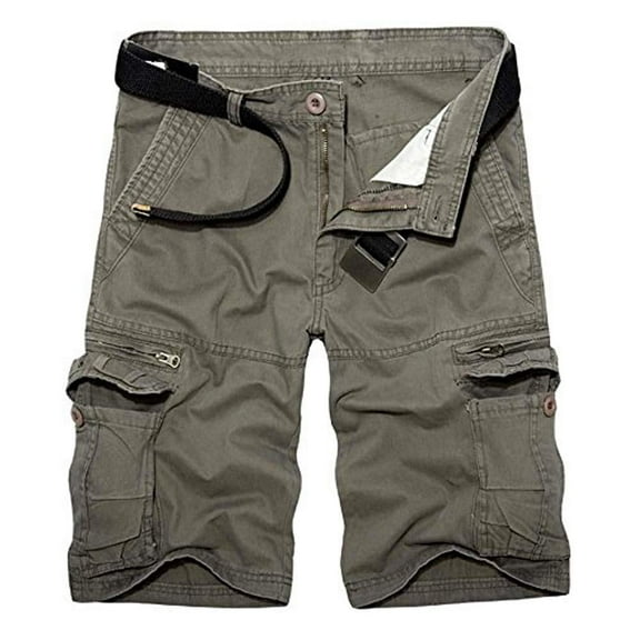 TRGPSG Men's Cotton Casual Cargo Shorts with Multi Pockets(No Belt),Light Army 36