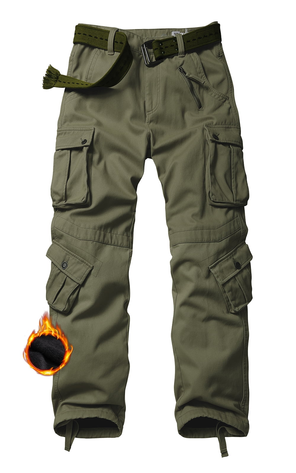 TRGPSG Men's Fleece Lined Hiking Pants Outdoor Cargo Pants Casual Work Ski  Pants with 8 Pockets(No Belt),Black 36x32 