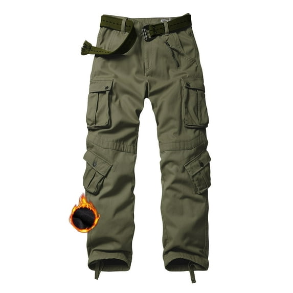 TRGPSG Men's Fleece Lined Hiking Pants Outdoor Cargo Pants Casual Work Ski Pants with 8 Pockets(No Belt),Armygreen 42x33