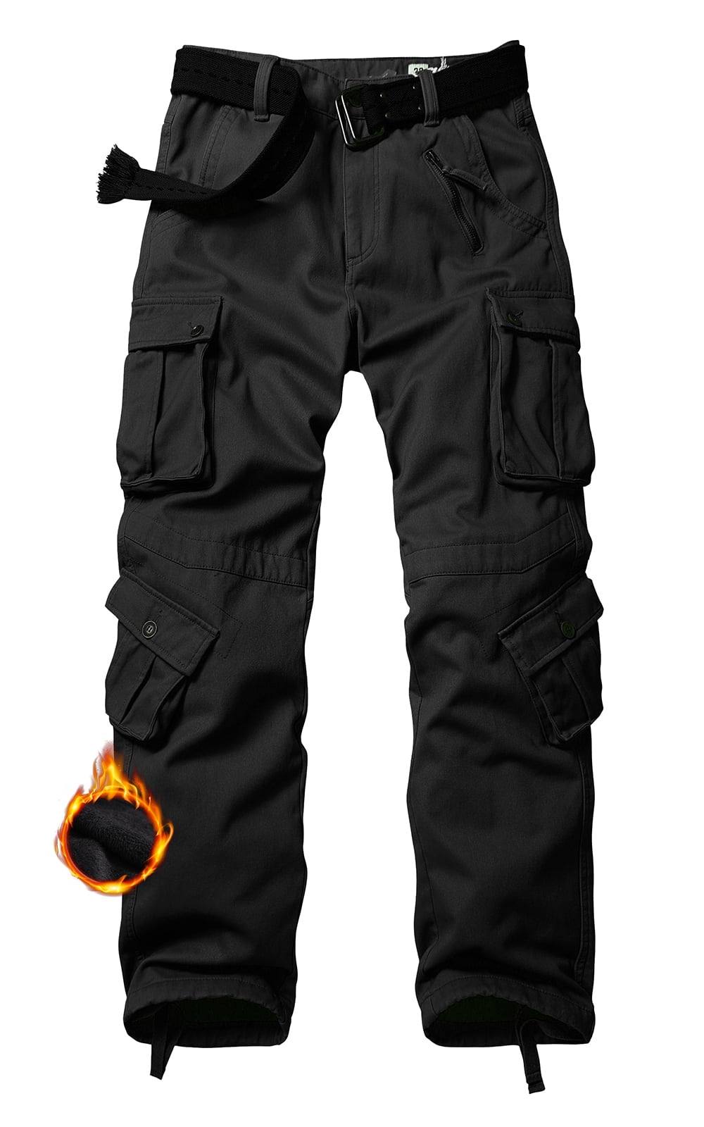 TRGPSG Men's Fleece Lined Hiking Pants Outdoor Cargo Pants Casual Work Ski Pants with 8 Pockets