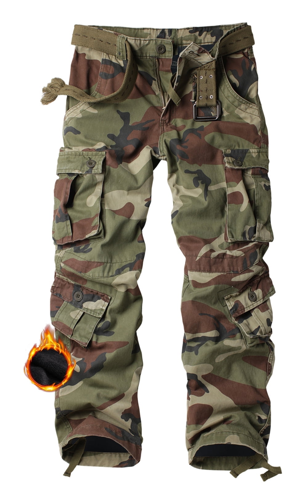 TRGPSG Men's Fleece Lined Hiking Pants Outdoor Cargo Pants Casual Work Ski Pants with 8 Pockets