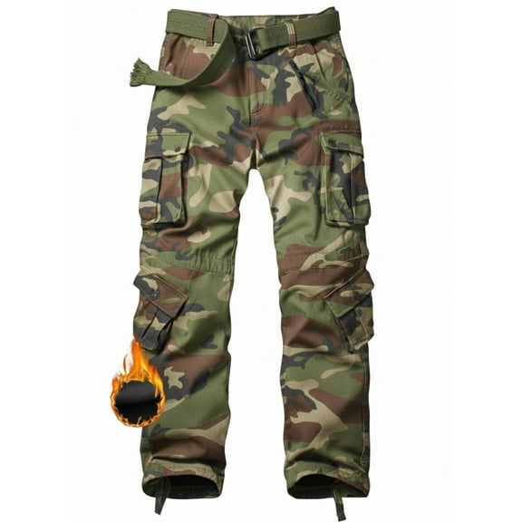 TRGPSG Men's Fleece Lined Hiking Pants Outdoor Cargo Pants Casual Work Ski Pants with 8 Pockets(No Belt),C29 Camo 42x33