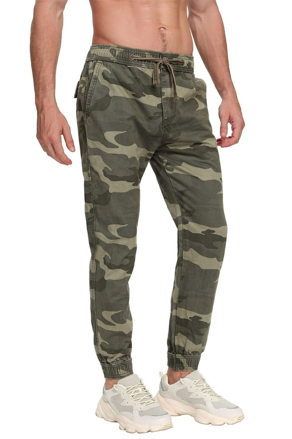 Men’s Joggers Pants Elastic Waist Camo Cargo Athletic Pants with Drawstring