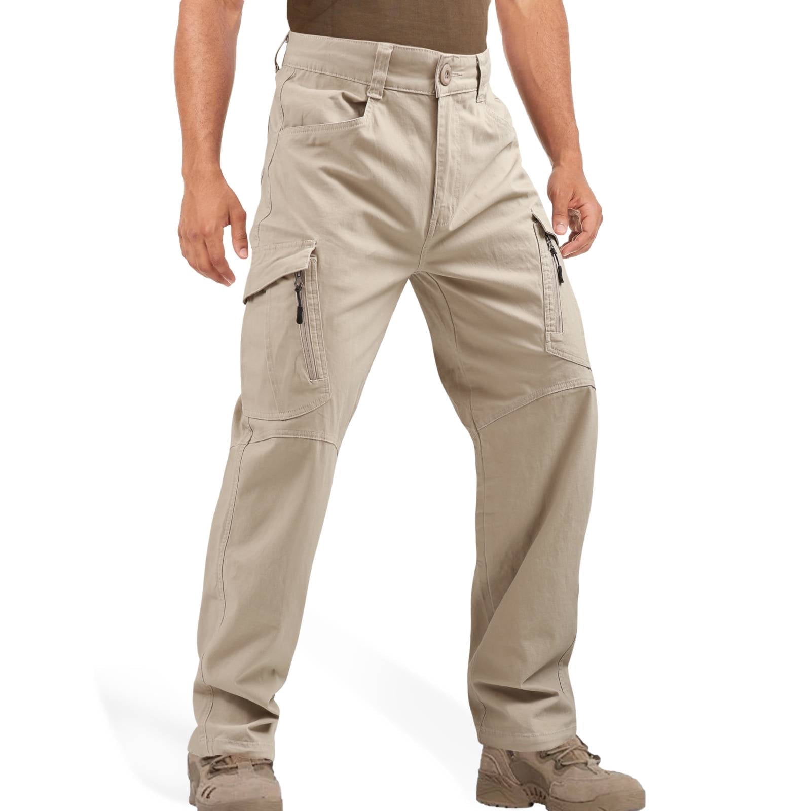 TRGPSG Men's Lightweight Cargo Pants with 8 Pockets,Comfor Work Pants Ripstop Cargo Pants Water Resistant Outdoor Hiking Work Pants,Khaki Size 34