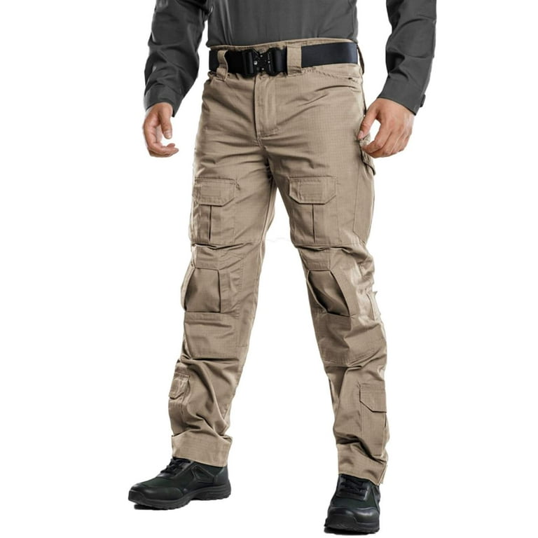 Trgpsg Men s Outdoor Hiking Hunting Pants with 10 Pockets Waterproof Cargo Work Pants Khaki 42