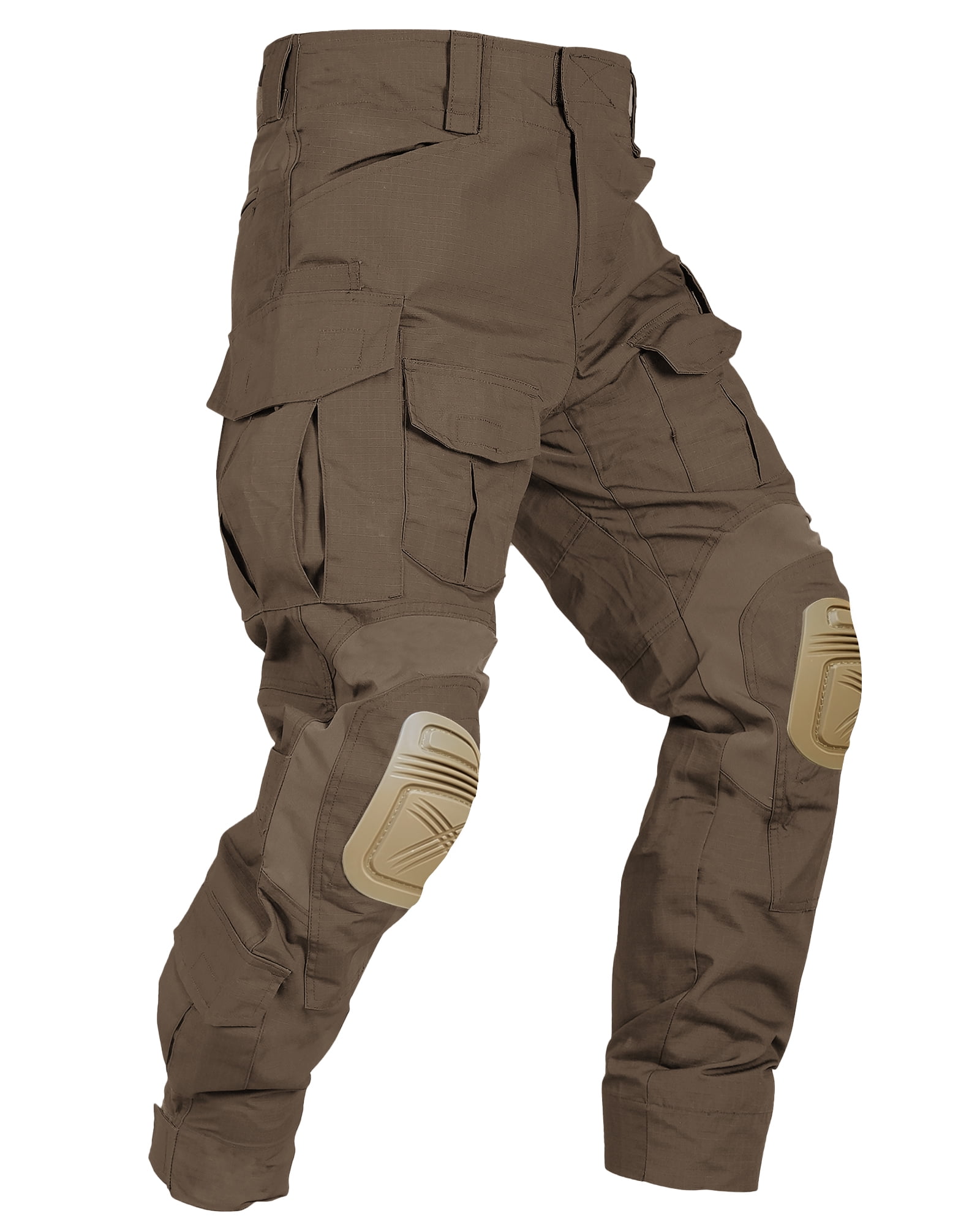 TRGPSG Men's Outdoors Work Pants with Knee Pads,Hunting Pants Waterproof Hiking Work Pants 10 Pockets (No Belt),Brown Size 38