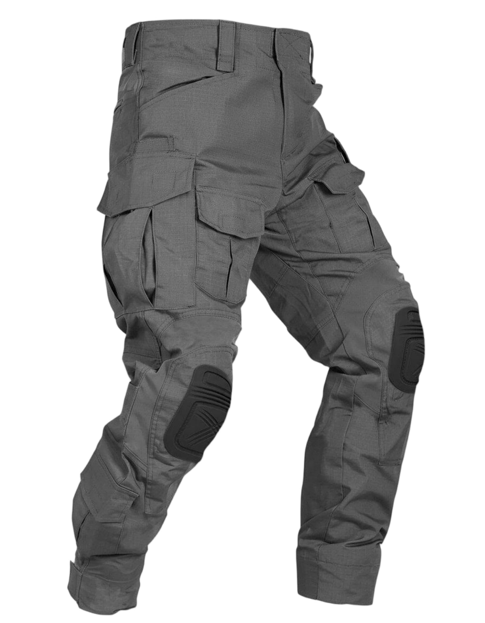 TRGPSG Men's Outdoors Work Pants with Knee Pads,Hunting Pants Waterproof Hiking Work Pants 10 Pockets (No Belt),Gray Size 34