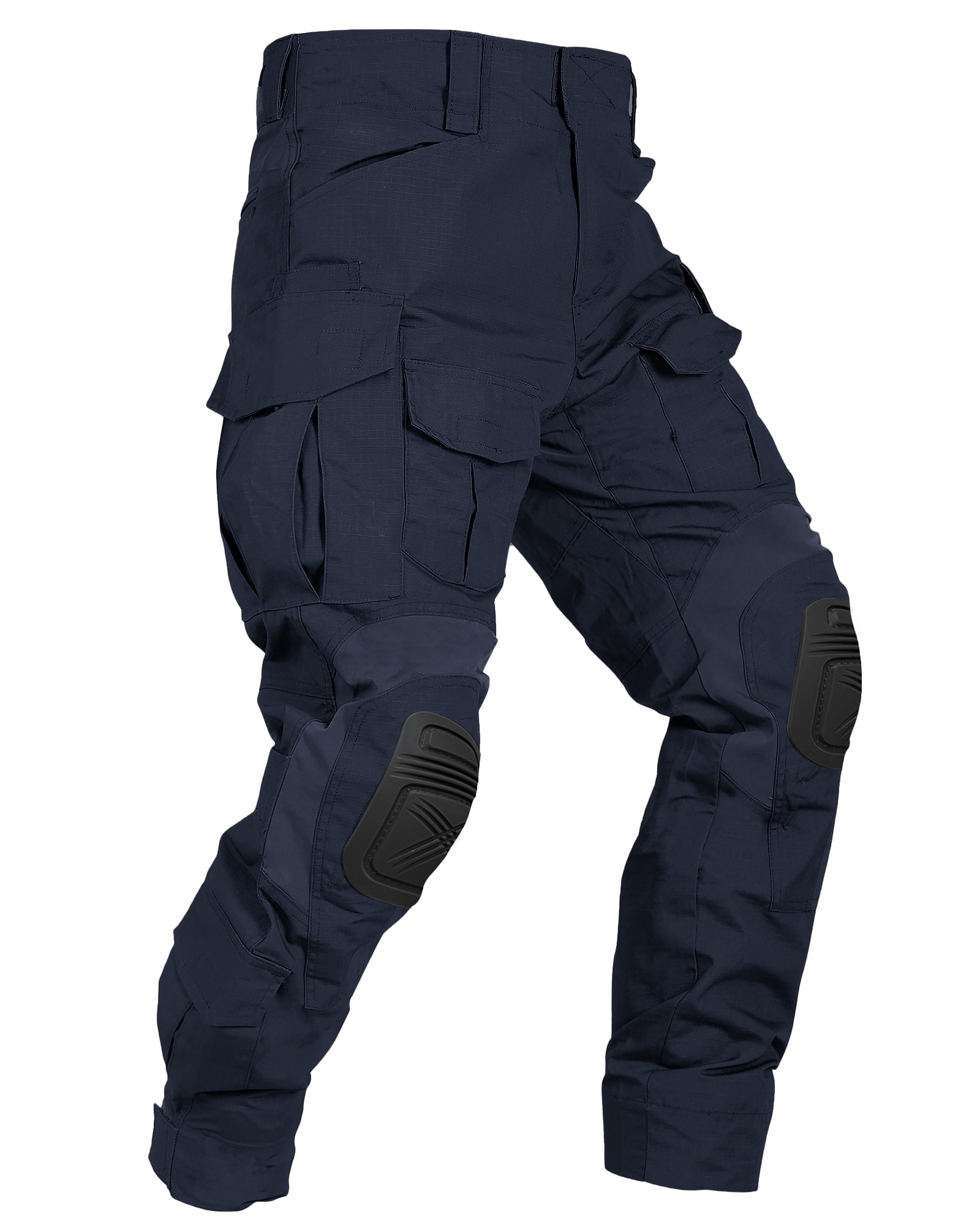 TRGPSG Men's Outdoors Work Pants with Knee Pads,Hunting Pants Waterproof Hiking Work Pants 10 Pockets (No Belt),Navy Blue Size 32