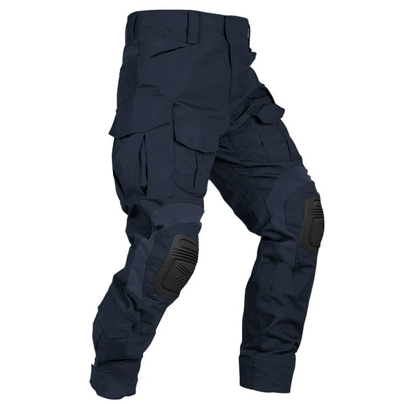 TRGPSG Men's Outdoors Work Pants with Knee Pads,Hunting Pants Waterproof Hiking Work Pants 10 Pockets (No Belt),Navy Blue Size 32