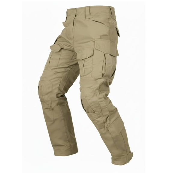 TRGPSG Men's Tear-Resistant Hiking Outdoors Work Pants with 10 Pockets Waterproof Cargo Hiking Hunting Pants,Khaki 36