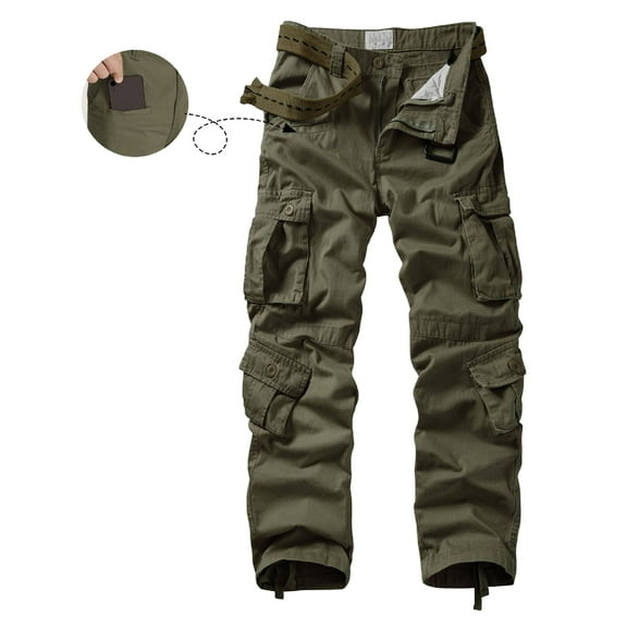 TRGPSG Men's Wild Relaxed Fit Cargo Pants with 9 Pockets(No Belt),Arnygreen 36x32
