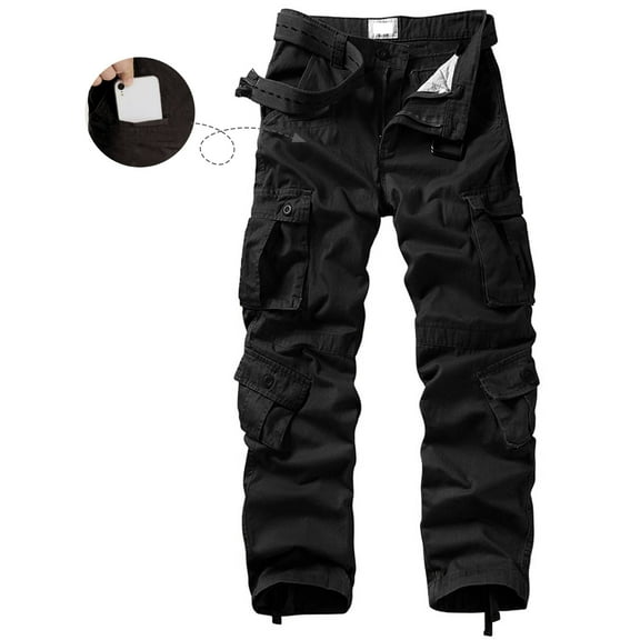 TRGPSG Men's Wild Relaxed Fit Cargo Pants with 9 Pockets(No Belt),Black 36x32