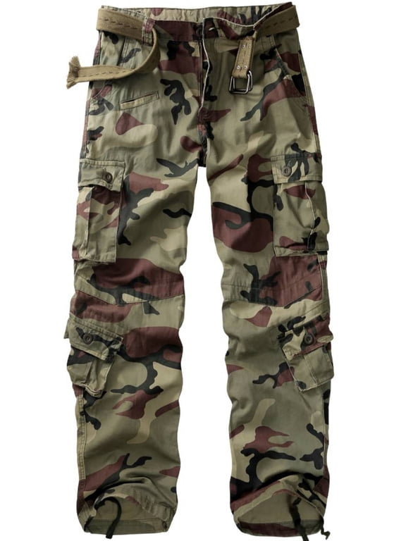 Men's Wild Relaxed Fit Cargo Pants with 9 Pockets(No Belt),C29 Camo 36x32