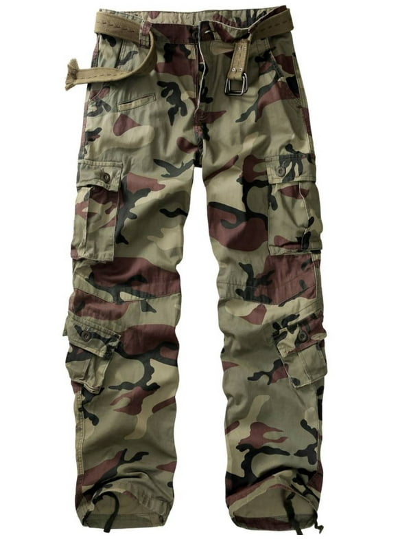 Men's Wild Relaxed Fit Cargo Pants with 9 Pockets(No Belt),C29 Camo 36x32