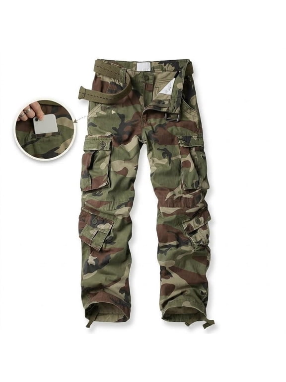 Men's Wild Relaxed Fit Cargo Pants with 9 Pockets(No Belt),C29 Camo 36x32