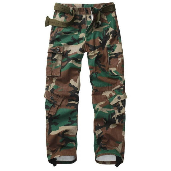 TRGPSG Men's Wild Relaxed Fit Cargo Pants with 9 Pockets(No Belt),Jungle Camo 30x31