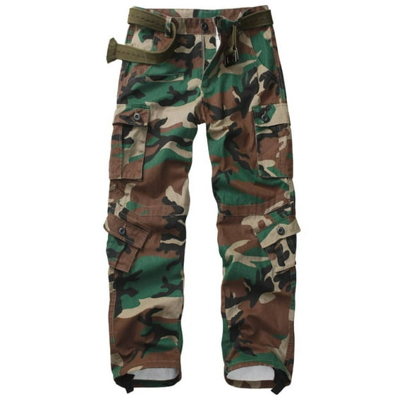 TRGPSG Men's Wild Relaxed Fit Cargo Pants with 9 Pockets(No Belt),Jungle Camo 36x32