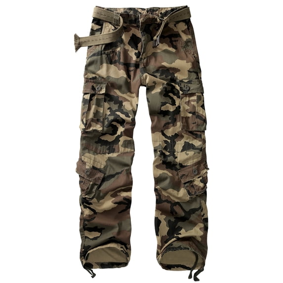 TRGPSG Men's Wild Relaxed Fit Cargo Pants with 9 Pockets(No Belt),M Camo 30x31