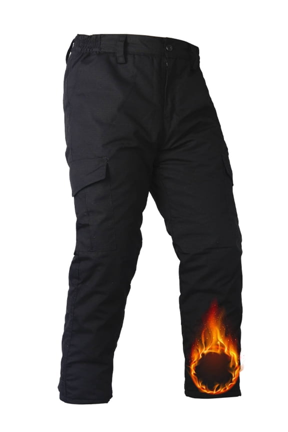 Men's Winter Snow Outdoor Cargo Pants 4 Pockets Warm Thermal Windproof Hiking Pants,Black 36