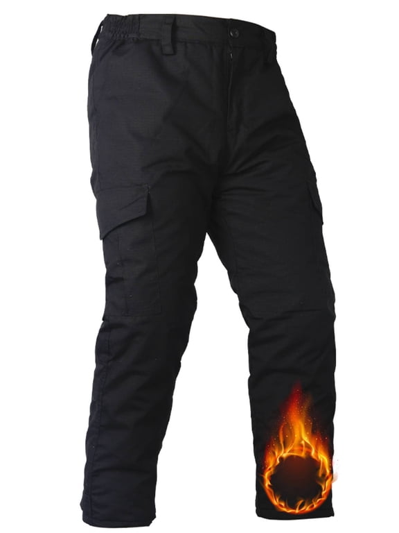 Men's Winter Snow Outdoor Cargo Pants 4 Pockets Warm Thermal Windproof Hiking Pants,Black 38