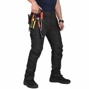 TRGPSG Men's Work Pants with 13 Pockets,Stretch Water-Resistant Heavy Duty Cargo Work Pants,Utility Pants with Nylon Reinforced Knees,Black Size 36