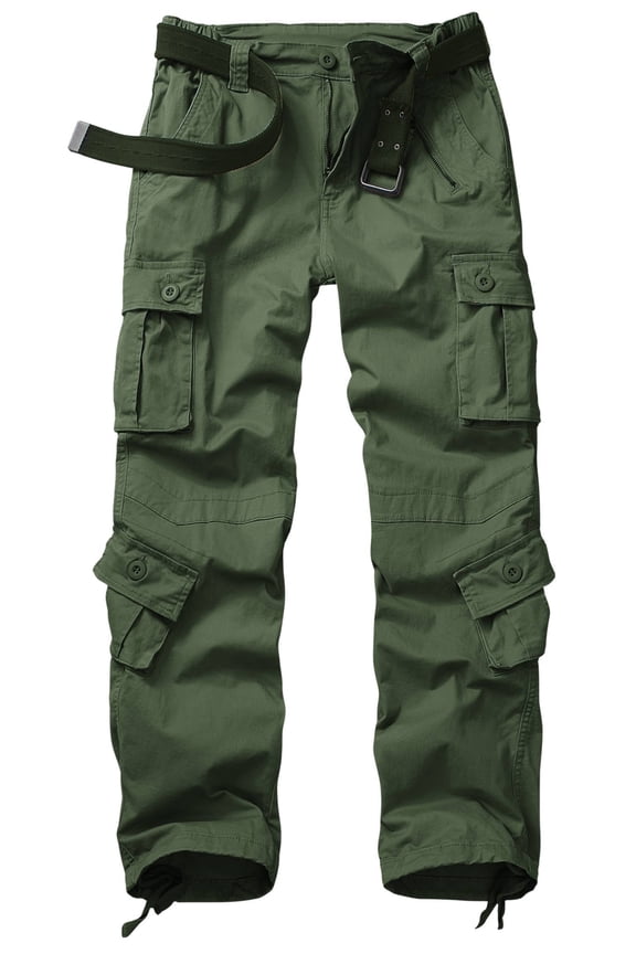 Women's Cargo Pants with 8 Pockets Cotton Casual Work Pants Y2k Camo Cargo Pants(No Belt),Armygreen 14