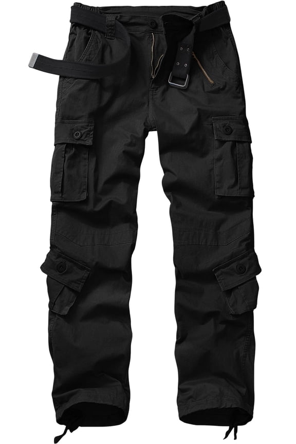 Women's Cargo Pants with 8 Pockets Cotton Casual Work Pants Y2k Camo Cargo Pants(No Belt),Black 10