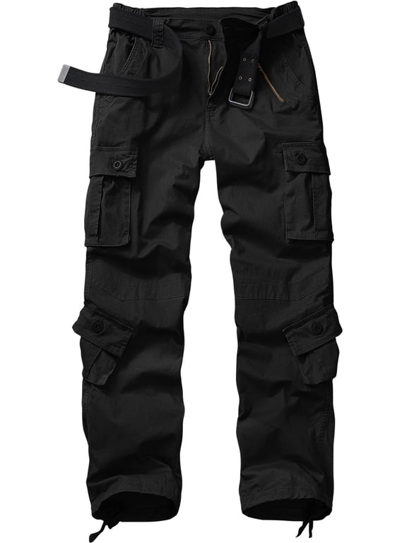 Women's Cargo Pants with 8 Pockets Cotton Casual Work Pants Y2k Camo Cargo Pants(No Belt),Black 16