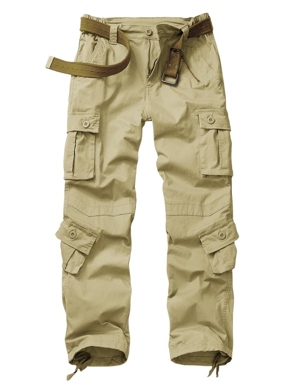 Women's Cargo Pants with 8 Pockets Cotton Casual Work Pants Y2k Camo Cargo Pants(No Belt),Khaki 2