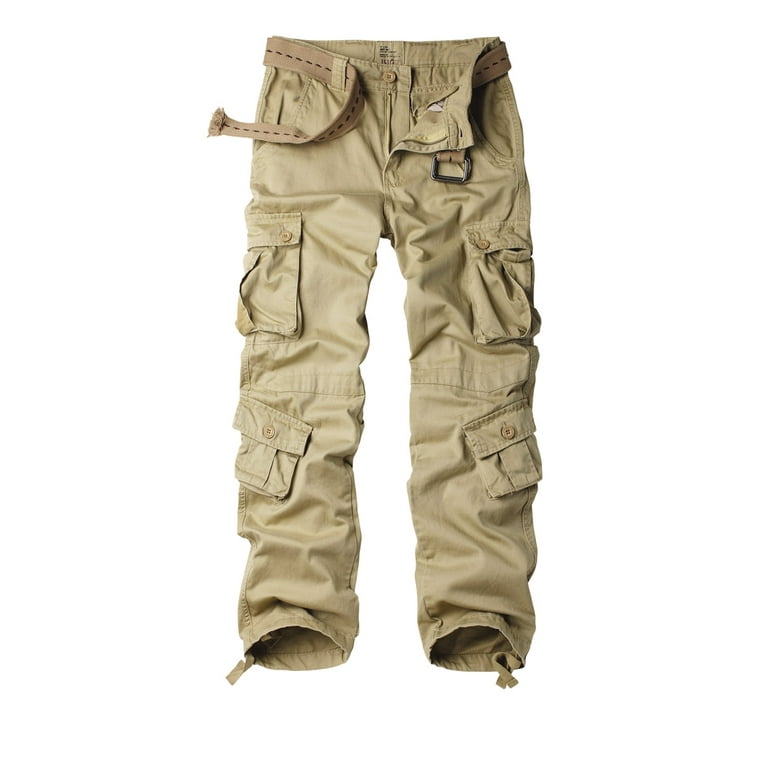 TRGPSG Women's Cargo Pants with 8 Pockets Cotton Casual Work Pants(No  Belt),Khaki 6