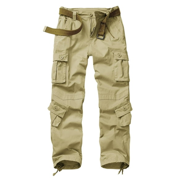 TRGPSG Women's Cargo Pants with 8 Pockets Cotton Casual Work Pants Y2k Camo Cargo Pants(No Belt),Khaki 8