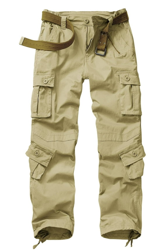 Women's Cargo Pants with 8 Pockets Cotton Casual Work Pants Y2k Camo Cargo Pants(No Belt),Khaki 8