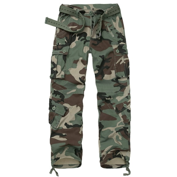 TRGPSG Women's Cargo Pants with 8 Pockets Cotton Casual Work Pants Y2k Camo Cargo Pants(No Belt),Green Brown 12
