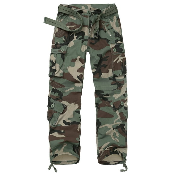 TRGPSG Women's Cargo Pants with 8 Pockets Cotton Casual Work Pants Y2k Camo Cargo Pants(No Belt),Green Brown 8