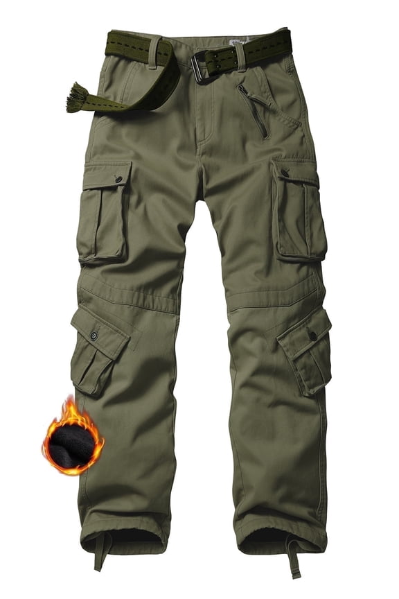 Women's Fleece Lined Cargo Hiking Pants Winter Insulated Snow Ski Pants with 8 Pockets(No Belts),Armygreen Size 12