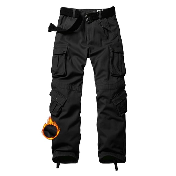 TRGPSG Women's Fleece Lined Cargo Hiking Pants Winter Insulated Snow Ski Pants with 8 Pockets(No Belts),Black Size 12