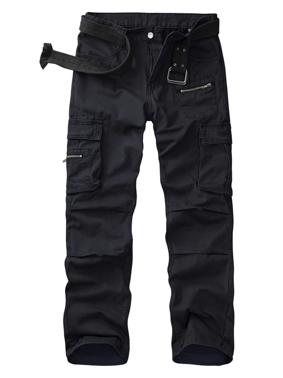 Women's Relaxed Fit Cargo Pants Outdoor Sport Hiking Pants Casual Pants Parachute Pants with Zipper Pockets,Black,Size 2