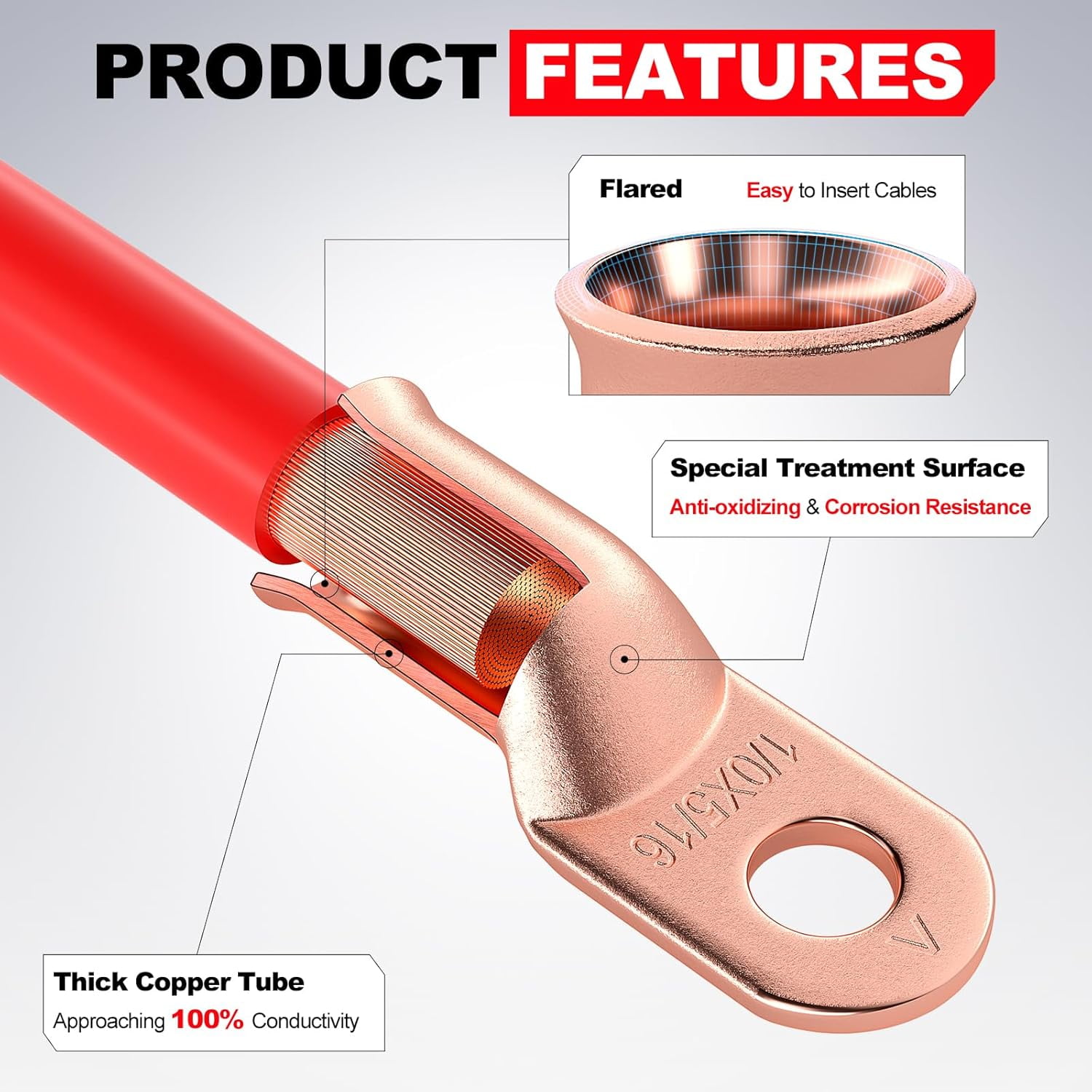 Terminale Cavo Batteria Asta In Rame Stagnato 4 Calibro 4 AWG X - Foto 8